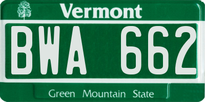 VT license plate BWA662