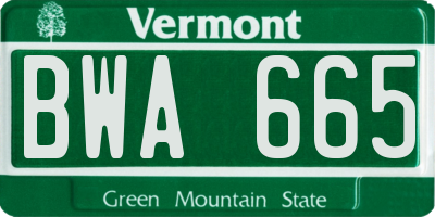 VT license plate BWA665