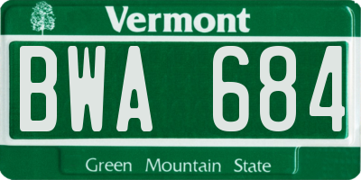 VT license plate BWA684