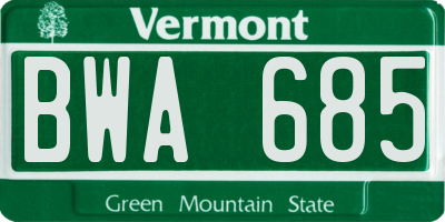 VT license plate BWA685