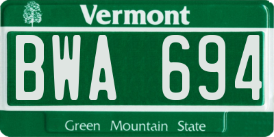 VT license plate BWA694
