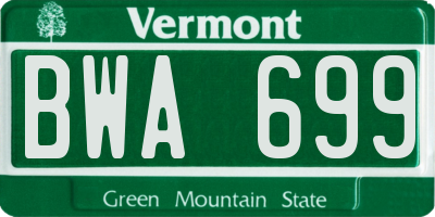 VT license plate BWA699