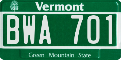 VT license plate BWA701