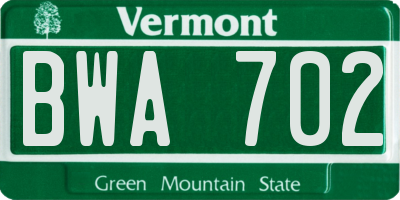 VT license plate BWA702