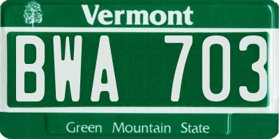 VT license plate BWA703
