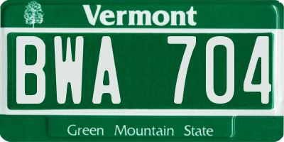 VT license plate BWA704