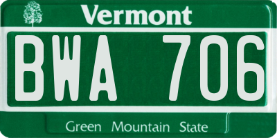 VT license plate BWA706