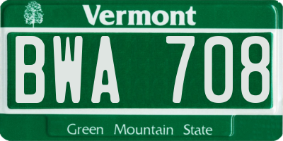 VT license plate BWA708