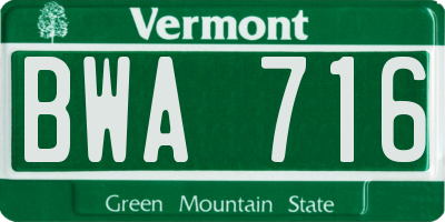 VT license plate BWA716