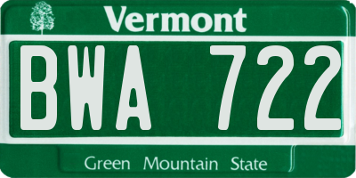 VT license plate BWA722