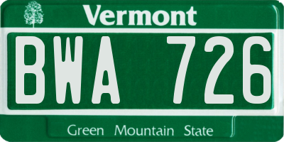VT license plate BWA726