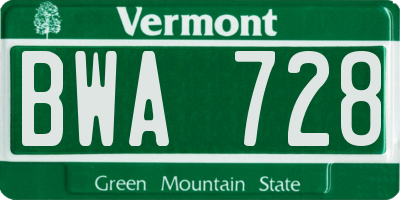 VT license plate BWA728