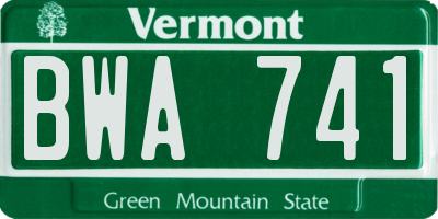 VT license plate BWA741