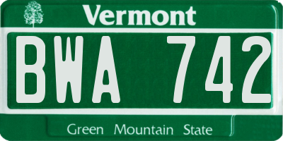 VT license plate BWA742