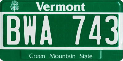 VT license plate BWA743