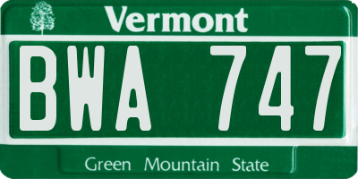 VT license plate BWA747