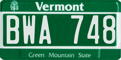 VT license plate BWA748