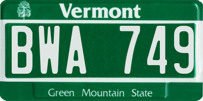 VT license plate BWA749