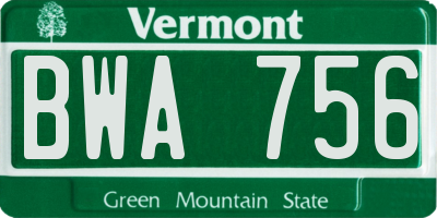VT license plate BWA756