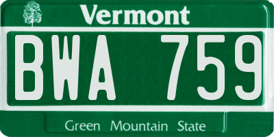 VT license plate BWA759
