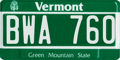 VT license plate BWA760