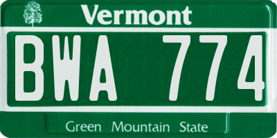 VT license plate BWA774