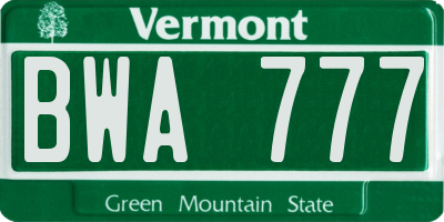 VT license plate BWA777
