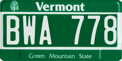 VT license plate BWA778