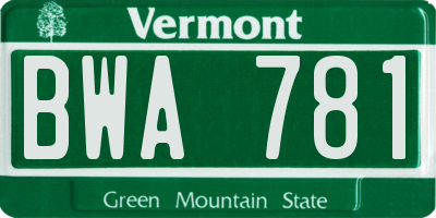 VT license plate BWA781