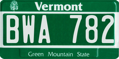 VT license plate BWA782