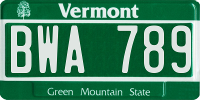 VT license plate BWA789