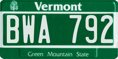 VT license plate BWA792