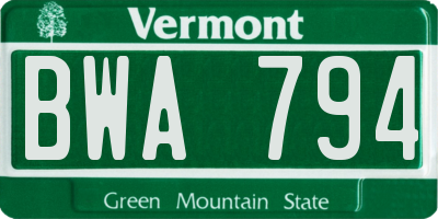 VT license plate BWA794