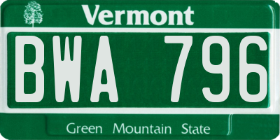 VT license plate BWA796