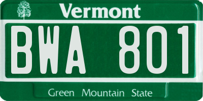 VT license plate BWA801