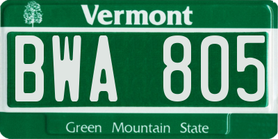 VT license plate BWA805