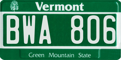 VT license plate BWA806