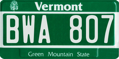 VT license plate BWA807