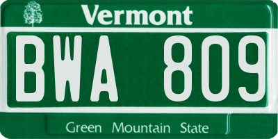 VT license plate BWA809