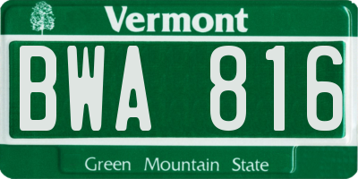 VT license plate BWA816