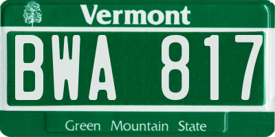 VT license plate BWA817