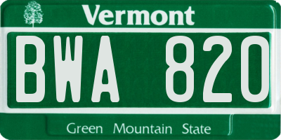 VT license plate BWA820