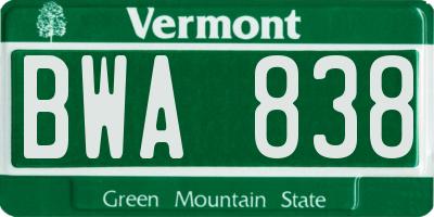 VT license plate BWA838