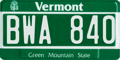 VT license plate BWA840