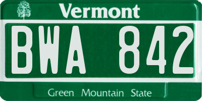 VT license plate BWA842