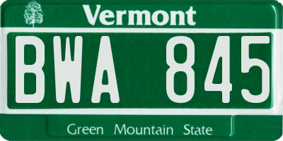 VT license plate BWA845