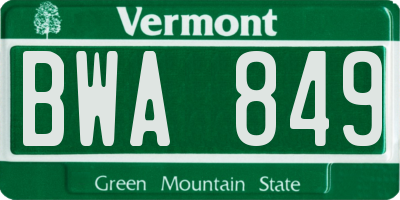 VT license plate BWA849