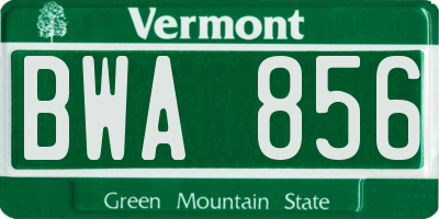 VT license plate BWA856