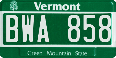 VT license plate BWA858