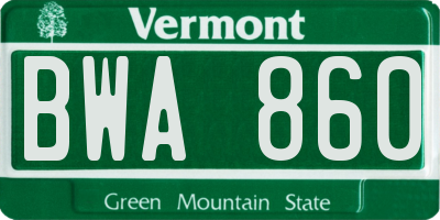 VT license plate BWA860